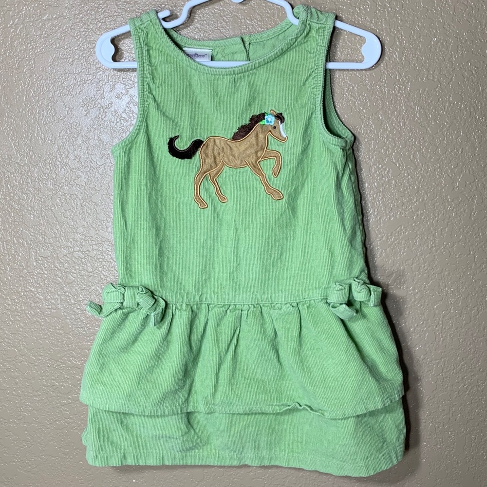 Cre8ions toddler girl green corduroy horse dress